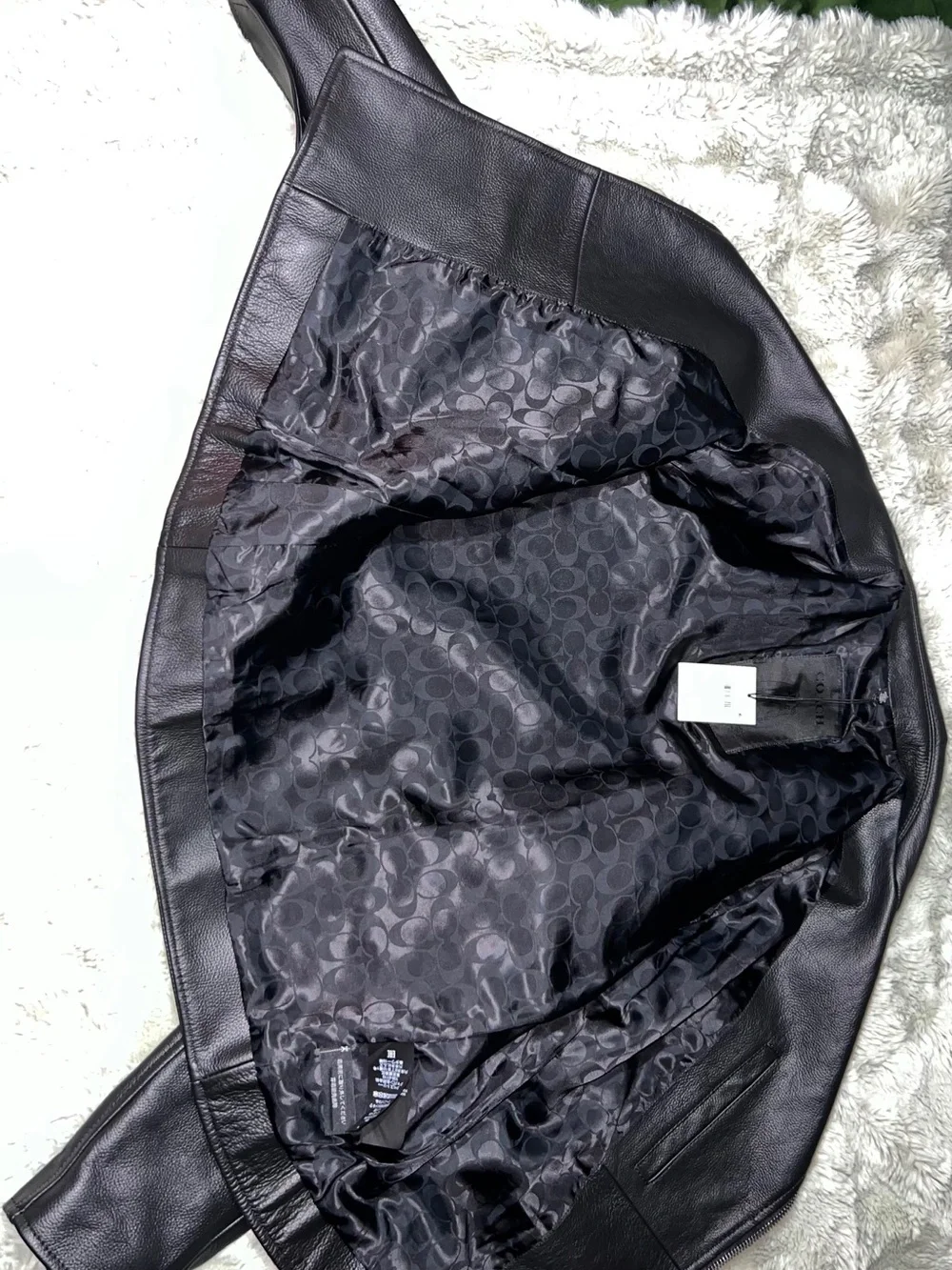 Coach Black Leather Moto Jacket with Zip Details